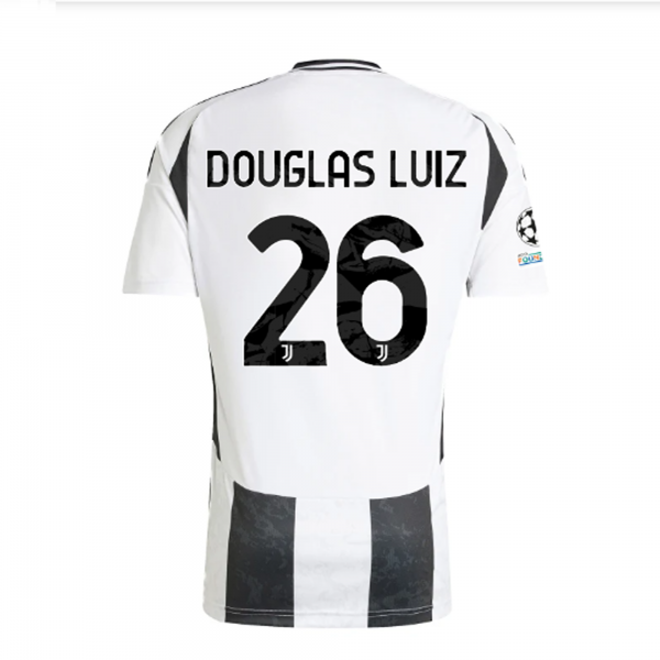 adidas Juventus Douglas Luiz Home Jersey w/ Champions League + Copa Italia Patches 24/25 (White/Black)