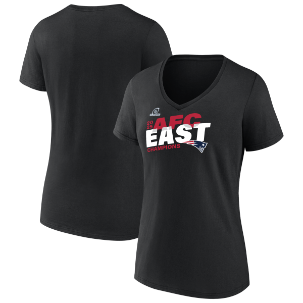 Women's New England Patriots  Black 2025 AFC East Division Champions Conquer V-Neck T-Shirt