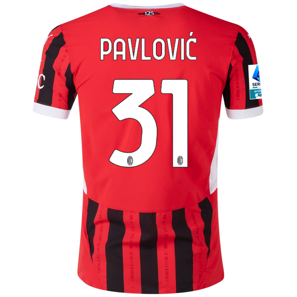Puma AC Milan Strahinja Pavlović Home Jersey w/ Serie A Patch 24/25 (Puma Red/Puma Black)