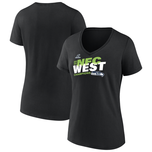 Women's Seattle Seahawks  Black 2025 NFC West Division Champions Conquer V-Neck T-Shirt