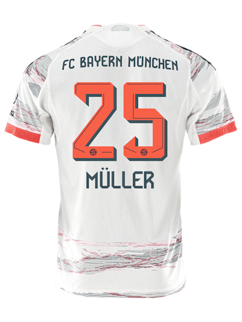 adidas Muller Away Jersey 25/26 w/ Sponsor + Meister Bundesliga Patch (White/Red)
