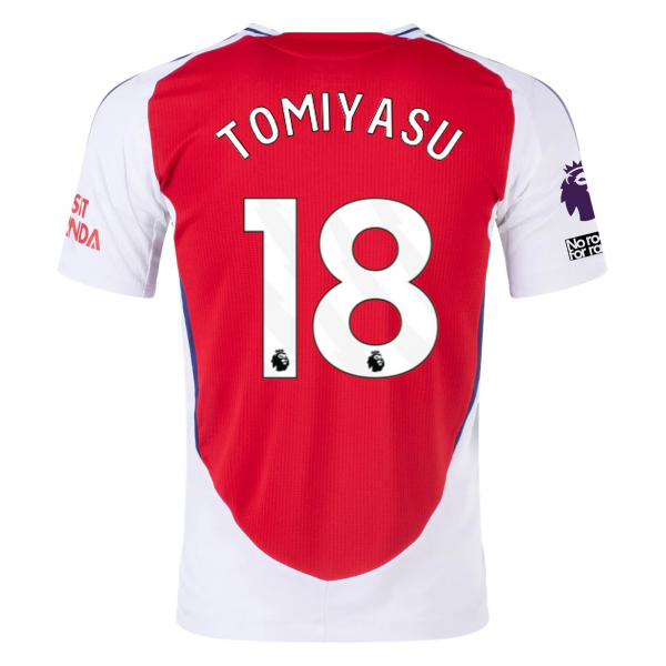 adidas Arsenal Takehiro Tomiyasu Home Jersey w/ EPL + No Room For Racism Patches 24/25 (Better Scarlet/White)