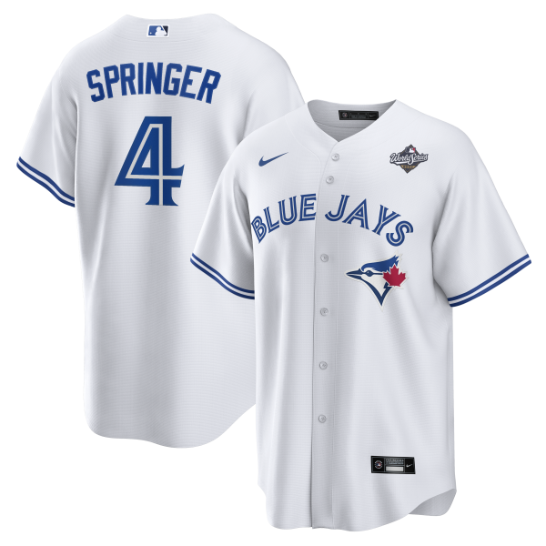 Men's Toronto Blue Jays #4 George Springer Nike White 2025 World Series Home Player Jersey