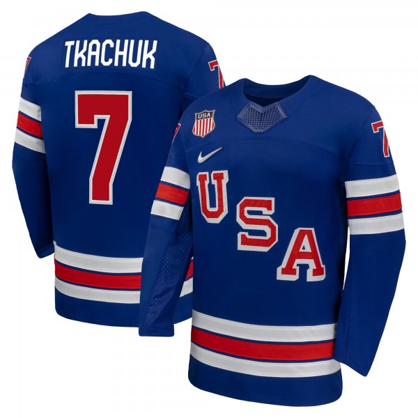Men's USA Hockey Brady Tkachuk Nike Royal 2026 Home Replica Jersey