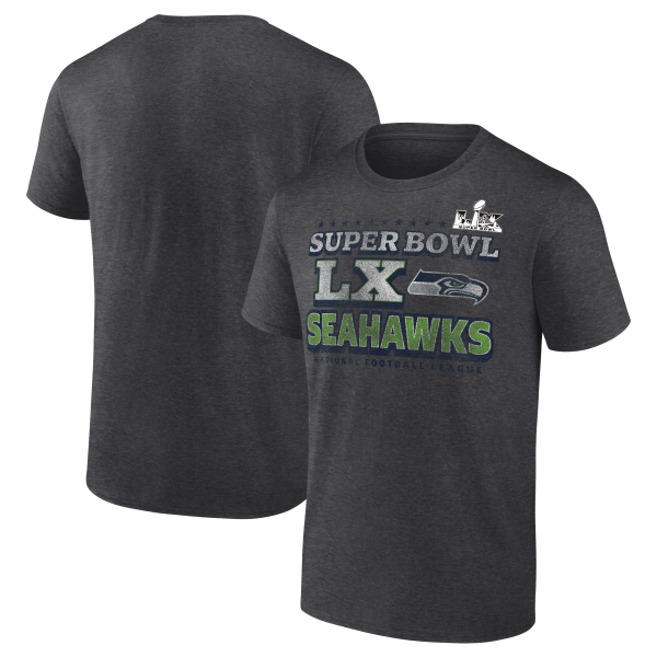 Men's Seattle Seahawks Fanatics Heather Charcoal Super Bowl LX Battle Prep T-Shirt