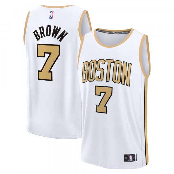 Men's Boston Celtics #7 Jaylen Brown Fanatics White 2025/26 City Edition Fast Break Jersey