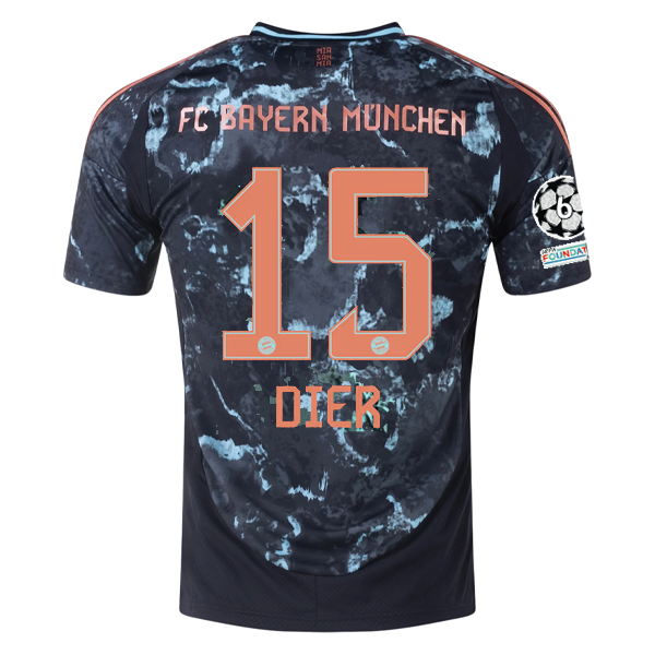 adidas Bayern Munich Eric Dier Away Jersey w/ Champions League Patches 24/25 (Black/Copper/Blue)