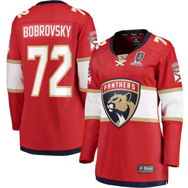 Women's #72 Sergei Bobrovsky Florida Panthers 2025 Stanley Cup Champions Breakaway Red Jersey