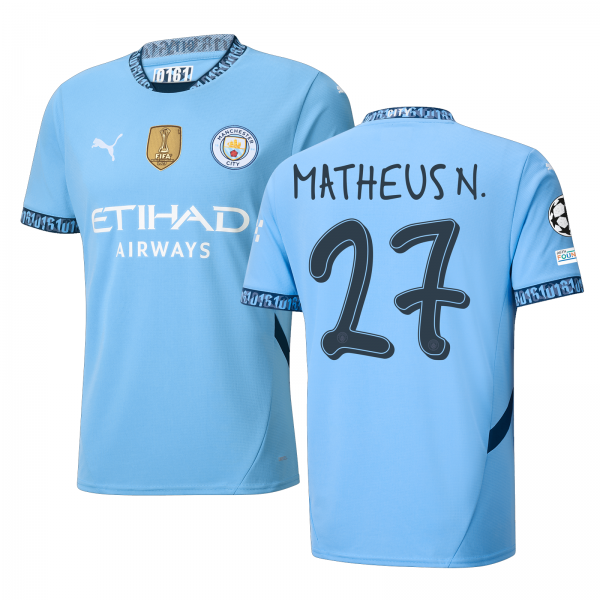Puma Manchester City Matheus Nunes Home Jersey w/ Champions League + Club World Cup Patch 24/25 (Team Light Blue/Marine Blue)