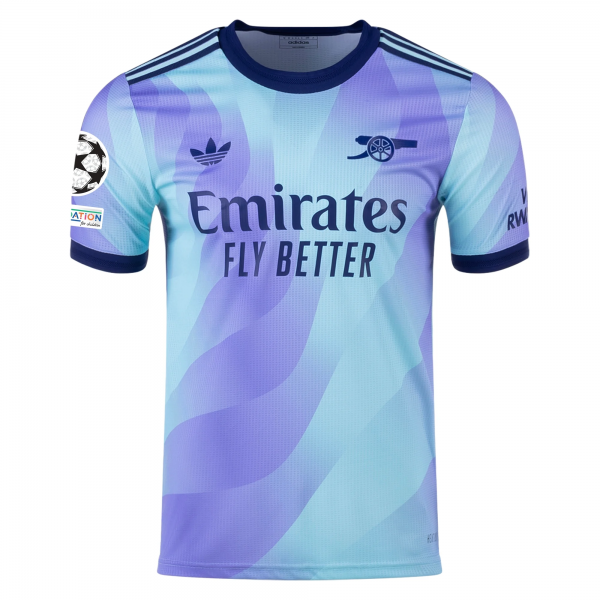 adidas Arsenal Authentic Mikel Merino Third Jersey w/ Champions League Patches 24/25 (Clear Aqua/Light Flash Purple)