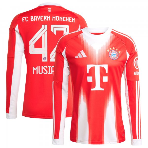 Jamal Musiala Bayern Munich adidas 2025/26 Home Replica Long Sleeve Jersey - Red