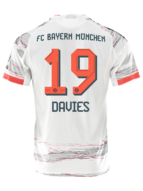 adidas Davies Away Jersey 25/26 w/ Sponsor + Meister Bundesliga Patch (White/Red)