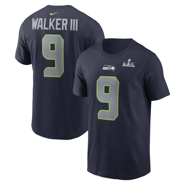 Men's Seattle Seahawks Kenneth Walker III Nike College Navy Super Bowl LX Patch T-Shirt