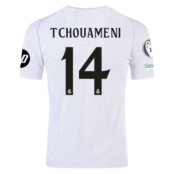adidas Real Madrid Tchouameni Home Jersey w/ Champions League Patches 24/25 (White/Black)
