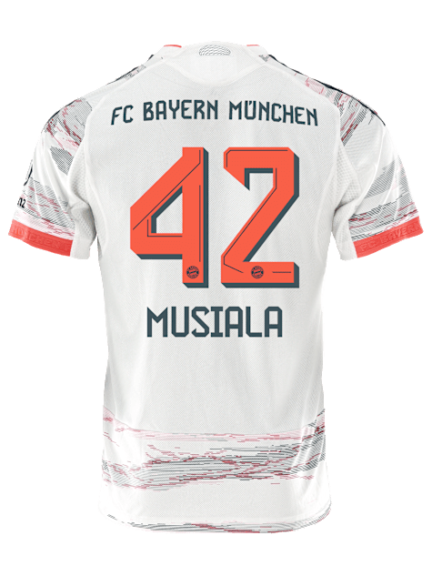 adidas Musiala Authentic Away Jersey 25/26 w/ Sponsor + Meister Bundesliga Patch (White/Red]
