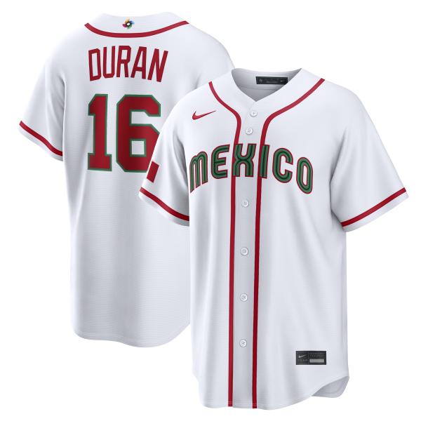 Men's Mexico Baseball Jarren Duran Nike White 2026 World Baseball Classic Home Stadium Jersey
