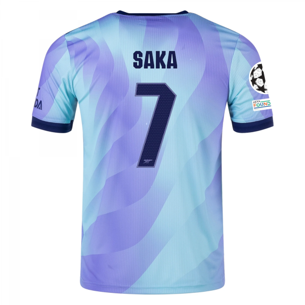 adidas Arsenal Bukayo Saka Third Jersey w/ Champions League Patches 24/25 (Clear Aqua/Light Flash Purple)