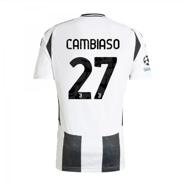 adidas Juventus Andrea Cambiaso Home Jersey w/ Champions League + Copa Italia Patches 24/25 (White/Black)