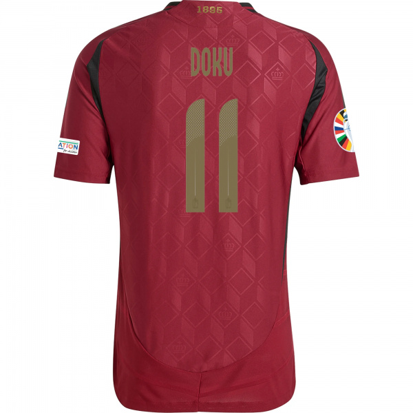 adidas Belgium Jeremy Doku Home Jersey w/ Euro 2024 Patches 24/25 (Burgundy)