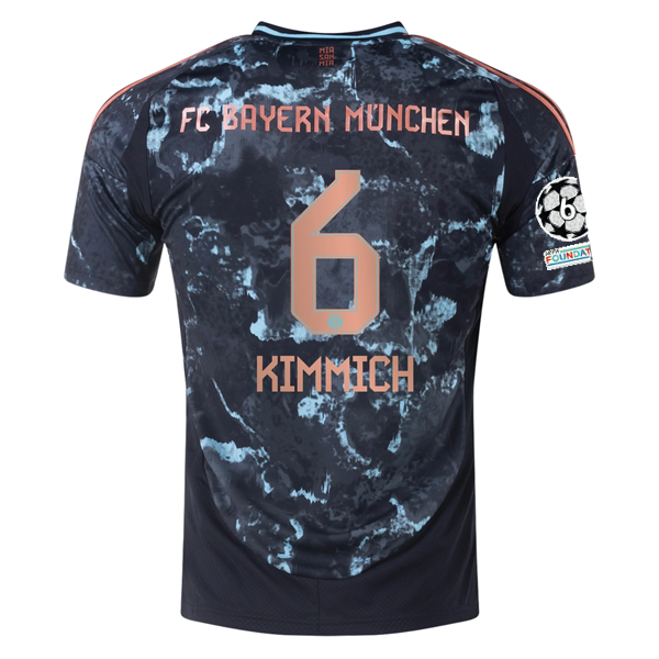adidas Bayern Munich Joshua Kimmich Away Jersey w/ Champions League Patches 24/25 (Black/Copper/Blue)
