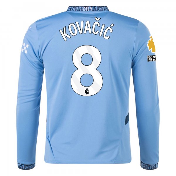 Puma Manchester City Mateo Kovačić Home Long Sleeve Jersey w/ EPL + No Room For Racism Patch 24/25 (Team Light/Marine Blue)
