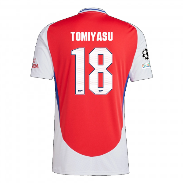 adidas Arsenal Takehiro Tomiyasu Home Jersey w/ Champions League Patches 24/25 (Better Scarlet/White)