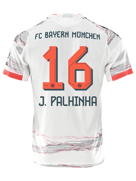 adidas J. Palhinha Away Jersey 25/26 w/ Sponsor + Meister Bundesliga Patch (White/Red)