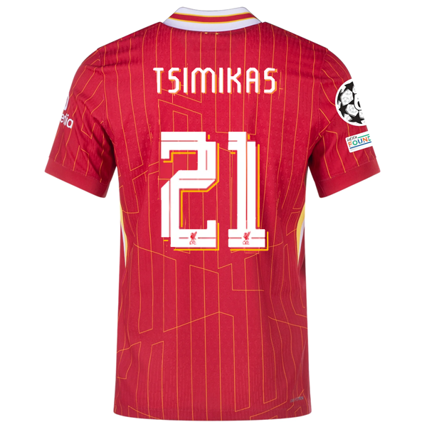 Nike Liverpool Match Konstantinos Tsimikas Home Jersey w/ Champions League Patches 24/25 (Gym Red/Chrome Yellow)