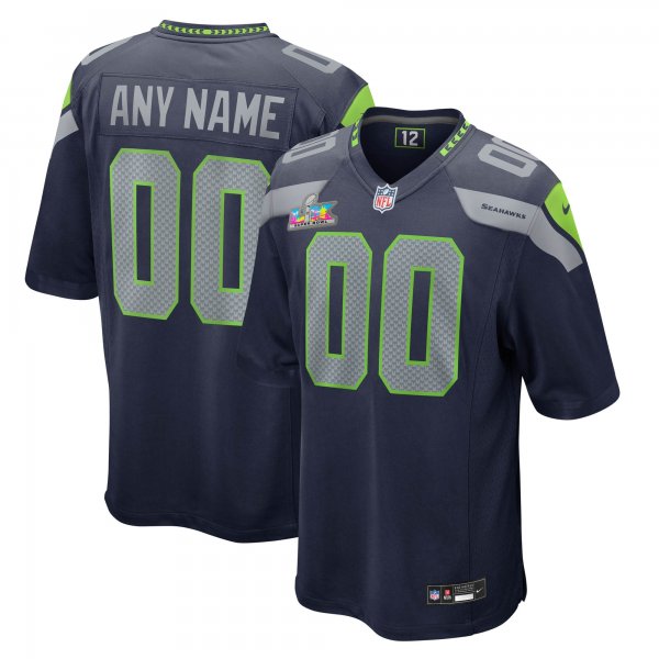 Men's Seattle Seahawks  Nike College Navy Super Bowl LX Patch Custom Game Jersey