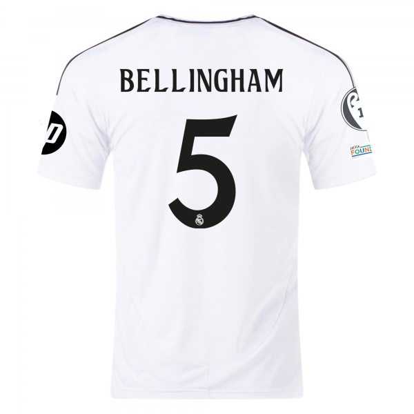 adidas Real Madrid Jude Bellingham Home Jersey 24/25 w/ Champions League Patches (White/Black)