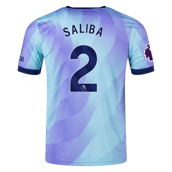 adidas Arsenal William Saliba Third Jersey w/ EPL Patch 24/25 (Clear Aqua/Light Flash Purple)