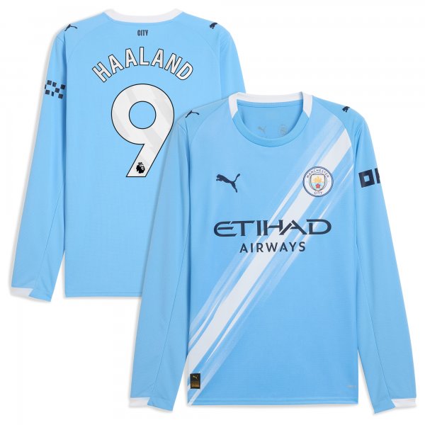 Erling Haaland Manchester City Puma 2025/26 Home Replica Long Sleeve Player Jersey - Sky Blue