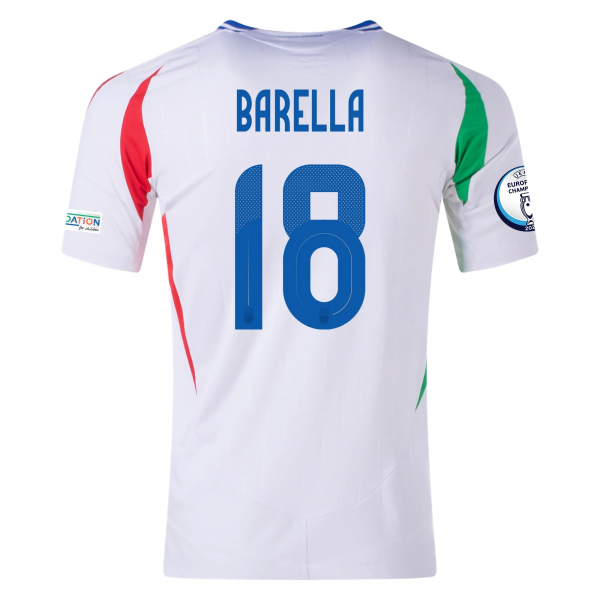 adidas Italy Nicolò Barella Away Jersey w/ Euro 2024 Patches 24/25 (White)