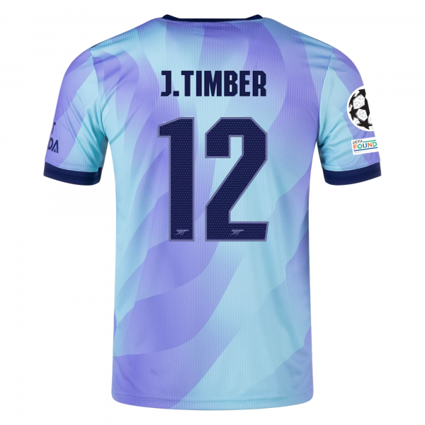 adidas Arsenal Jurrien Timber Third Jersey w/ Champions League Patches 24/25 (Clear Aqua/Light Flash Purple)