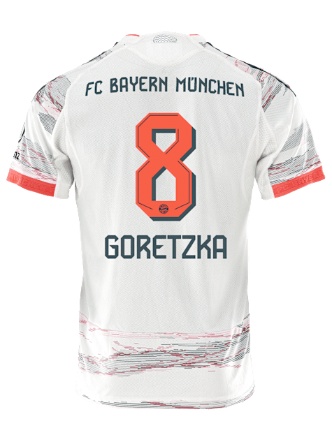 adidas Goretzka Away Jersey 25/26 w/ Sponsor + Meister Bundesliga Patch (White/Red)