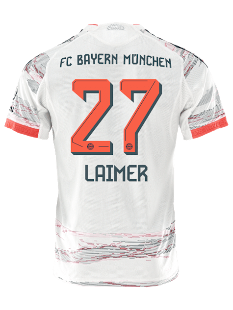 adidas Laimer Away Jersey 25/26 w/ Sponsor + Meister Bundesliga Patch (White/Red)
